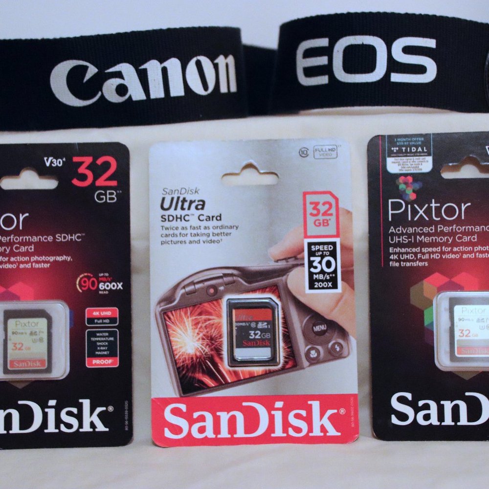 Canon Rebel & EOS DSLR AccessoryKIT inc: CanonStrap & 3x SanDisk 32GB SDHC Cards